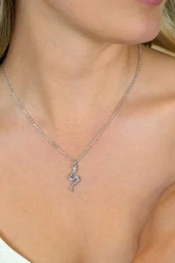 Hot Zinzi zilveren ketting 42–45cm met elegante slang-hanger (27mm), bezet met witte zirkonia's ZIC2721