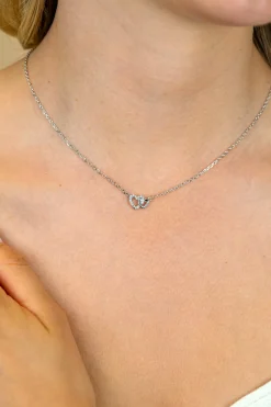 New Zinzi zilveren ketting 42–45cm met verbonden hartjes, witte zirkonia's ZIC2493