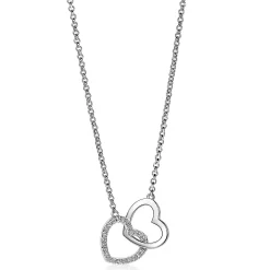 Online Zinzi zilveren ketting 45cm met verbonden harten wit ZIC1736