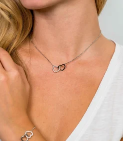 Online Zinzi zilveren ketting 45cm met verbonden harten wit ZIC1736