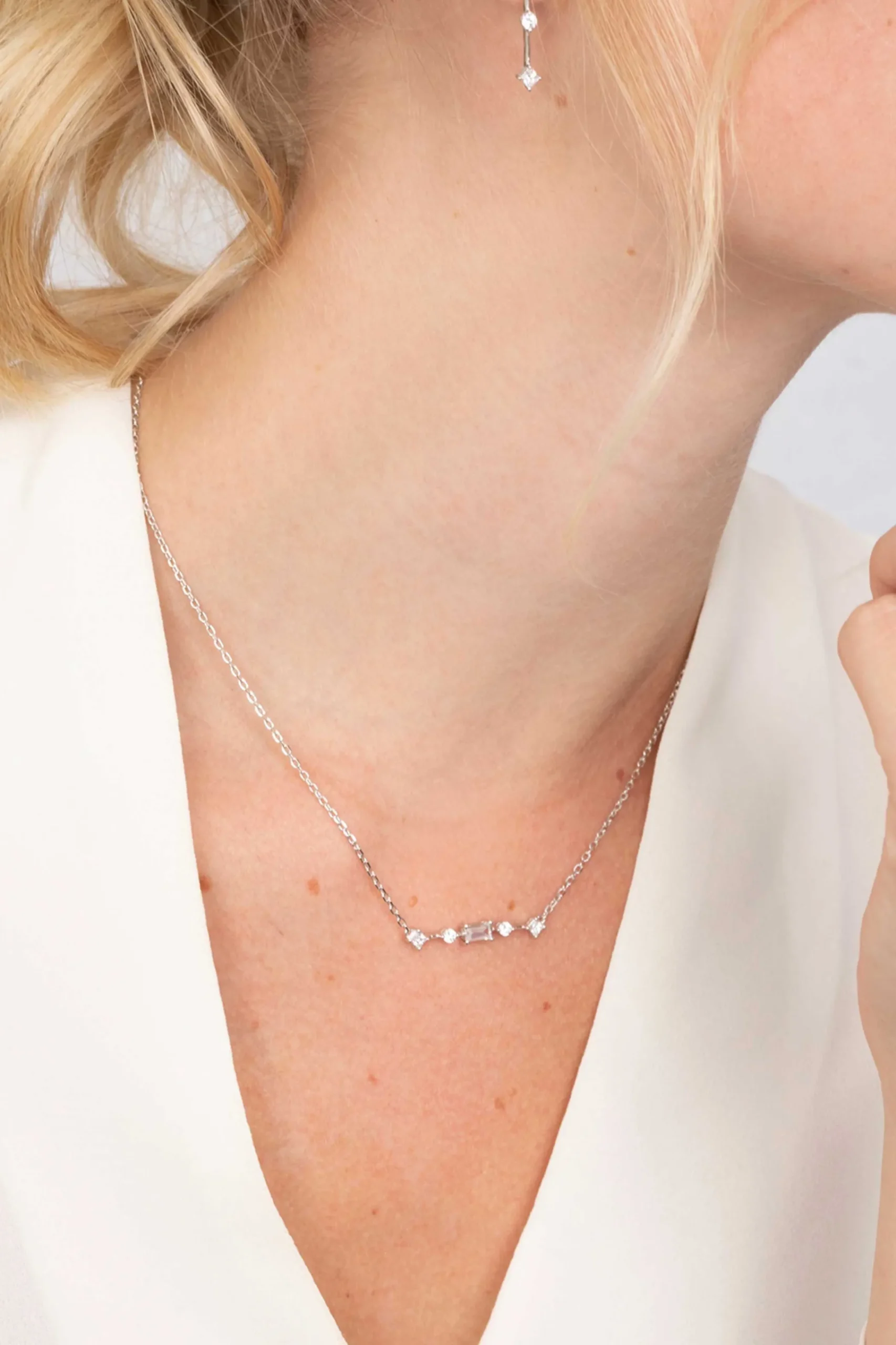 New Zinzi zilveren ketting 45cm met staafje rond vierkant rechthoek wit ZIC2044
