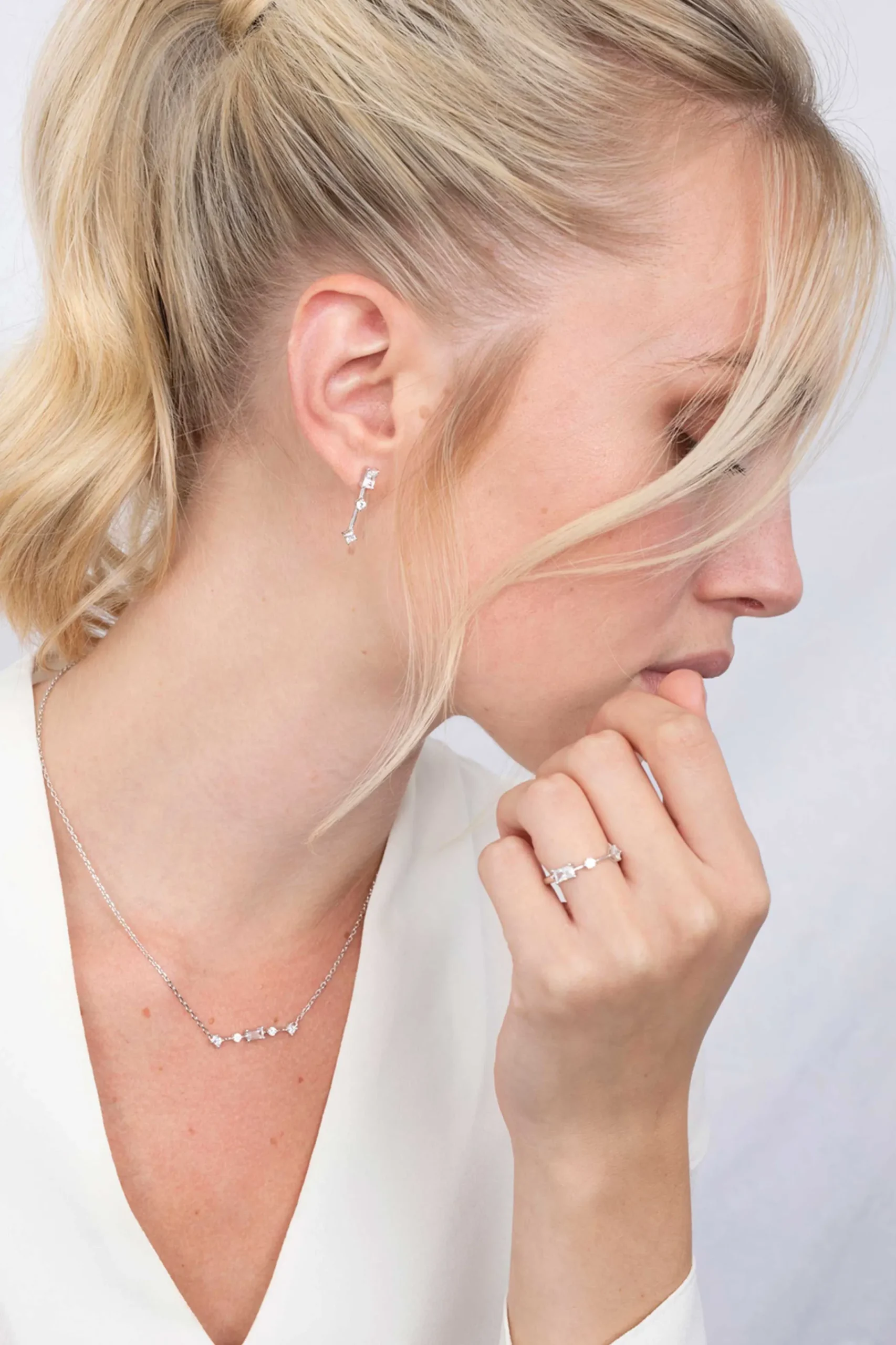 New Zinzi zilveren ketting 45cm met staafje rond vierkant rechthoek wit ZIC2044