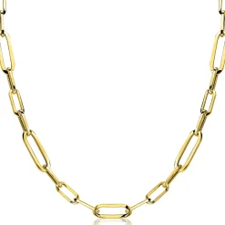 Discount Zinzi zilveren ketting 45cm in 14K geel verguld met ovale closed for ever schakels 6mm breed ZIC1990G