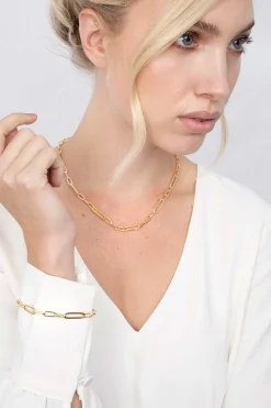 Discount Zinzi zilveren ketting 45cm in 14K geel verguld met ovale closed for ever schakels 6mm breed ZIC1990G