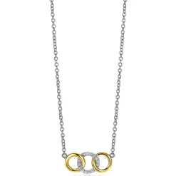Outlet Zinzi zilveren ketting 45cm geel verguld met 3 open rondjes verbonden wit ZIC2045Y