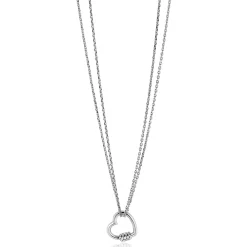 Clearance Zinzi zilveren ketting 45cm met een luxe hart van 14mm bezet met witte zirconia's, trendy aan de ketting verbonden 40-45cm ZIC2507