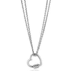 Clearance Zinzi zilveren ketting 45cm met een luxe hart van 14mm bezet met witte zirconia's, trendy aan de ketting verbonden 40-45cm ZIC2507