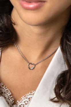 Clearance Zinzi zilveren ketting 45cm met een luxe hart van 14mm bezet met witte zirconia's, trendy aan de ketting verbonden 40-45cm ZIC2507