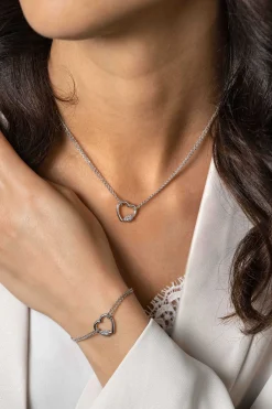 Clearance Zinzi zilveren ketting 45cm met een luxe hart van 14mm bezet met witte zirconia's, trendy aan de ketting verbonden 40-45cm ZIC2507