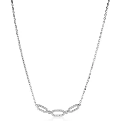 Online Zinzi zilveren ketting 45cm met drie ovale schakels, bezet met witte zirconia's ZIC2398