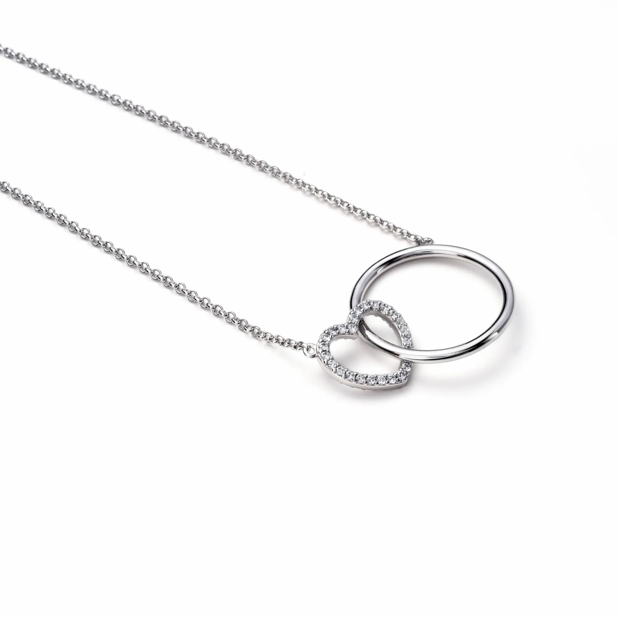 Sale Zinzi zilveren ketting hart rond wit 45cm ZIC1483