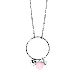 Discount Zinzi zilveren ketting hartje rond ster roze 45cm ZIC1878