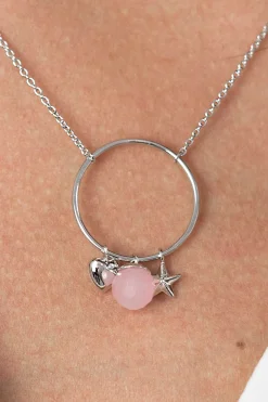 Discount Zinzi zilveren ketting hartje rond ster roze 45cm ZIC1878