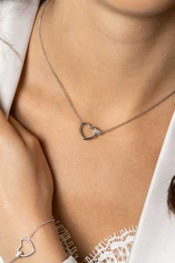 Clearance Zinzi zilveren ketting hartje bol wit 45cm ZIC1755