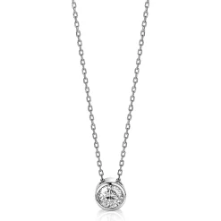Discount Zinzi zilveren ketting met hanger rond wit 40-45cm ZIC1775