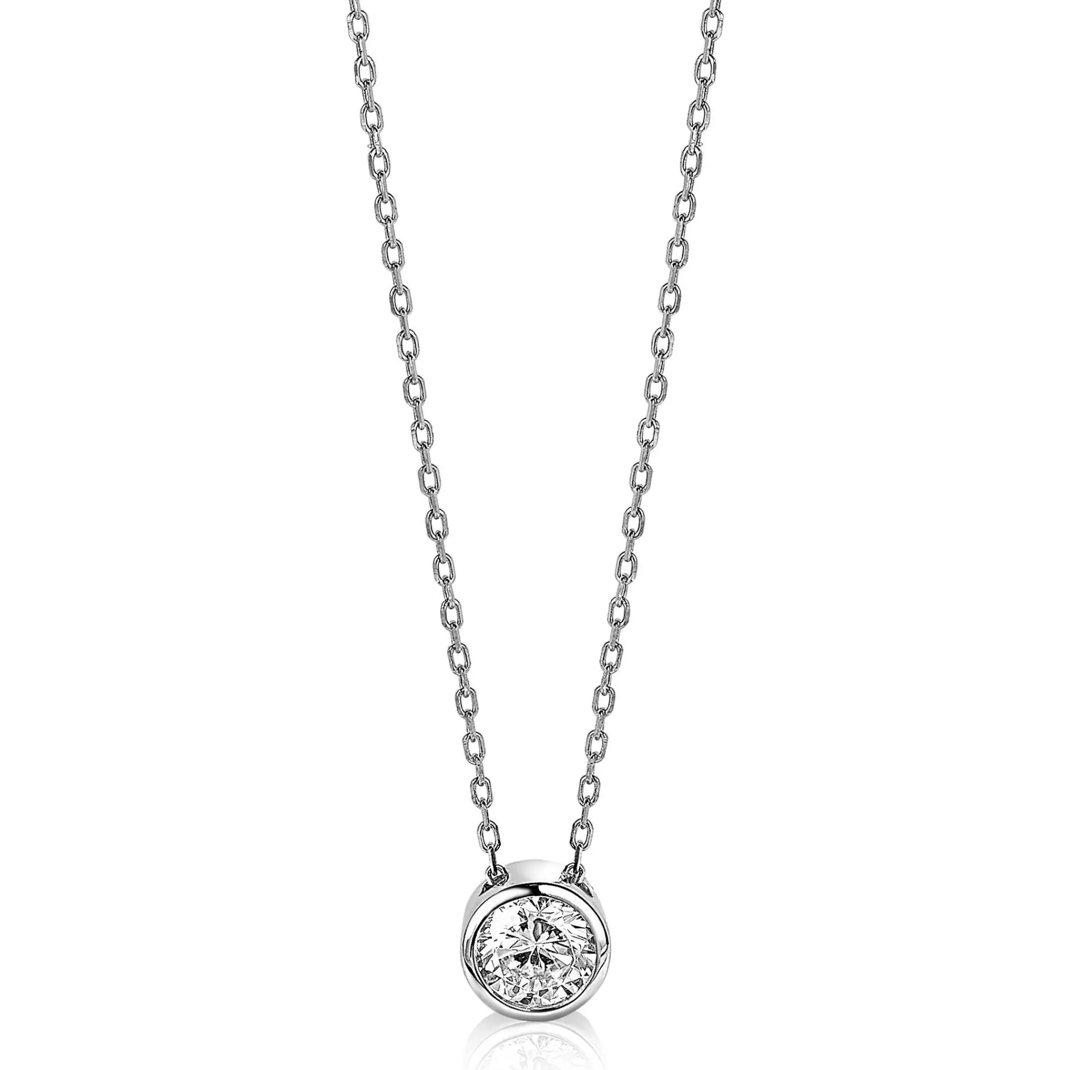 Discount Zinzi zilveren ketting met hanger rond wit 40-45cm ZIC1775