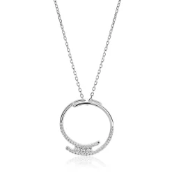 New Zinzi zilveren ketting met grote open ronde hanger 25mm bezet met witte zirkonia's 45-50 cm ZIC2645