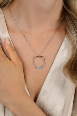 New Zinzi zilveren ketting met grote open ronde hanger 25mm bezet met witte zirkonia's 45-50 cm ZIC2645