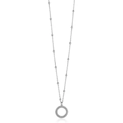 Discount Zinzi zilveren ketting met kleine bolletjes en ronde hanger (12mm) met bolstructuur 42-45cm ZIC2704