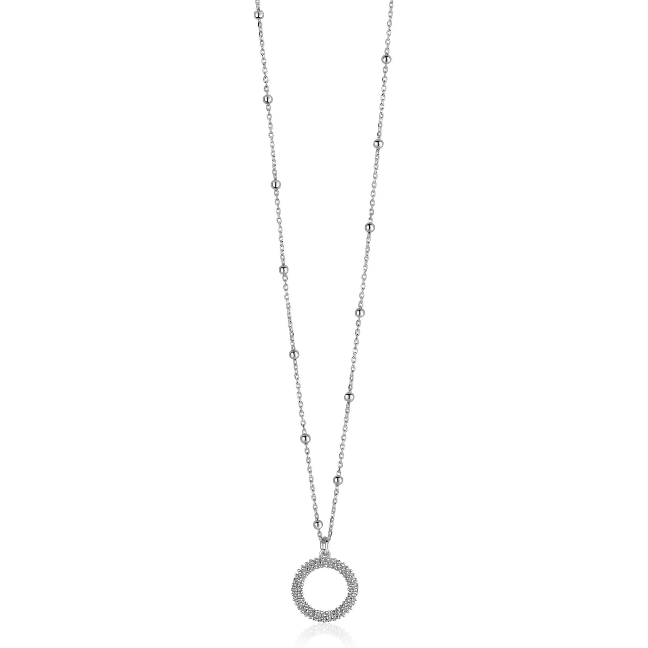Discount Zinzi zilveren ketting met kleine bolletjes en ronde hanger (12mm) met bolstructuur 42-45cm ZIC2704