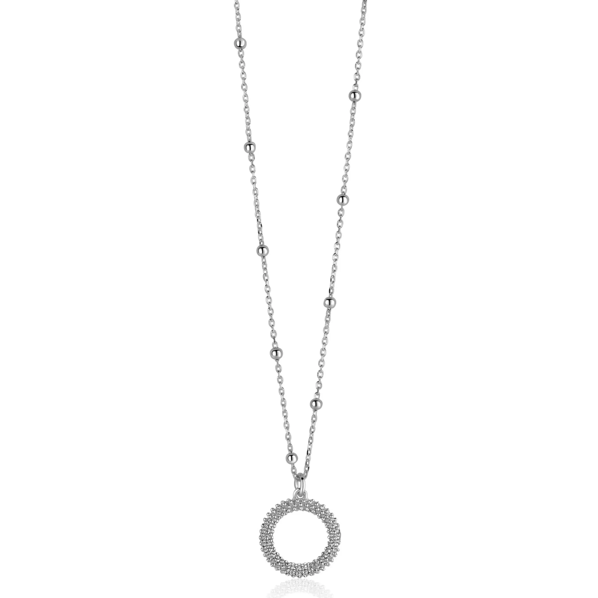 Discount Zinzi zilveren ketting met kleine bolletjes en ronde hanger (12mm) met bolstructuur 42-45cm ZIC2704
