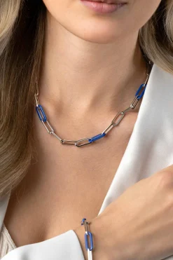 Sale Zinzi zilveren ketting met paperclip-schakels en trendy schakels in lapis blauw 45cm ZIC2549