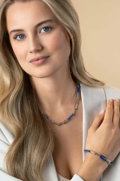 Sale Zinzi zilveren ketting met paperclip-schakels en trendy schakels in lapis blauw 45cm ZIC2549