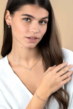 New Zinzi zilveren ketting met open rondje (7,5mm) bezet met witte zirconia's 40-45cm ZIC2550