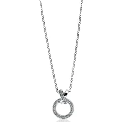 Online Zinzi zilveren ketting rond kruislings wit 45cm ZIC1816