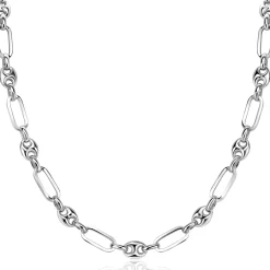 Sale Zinzi zilveren koffieboon schakel ketting 45cm, gecombineerd met lange ovale schakels 7mm breed ZIC2484