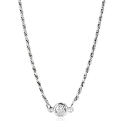 Best Zinzi zilveren koord ketting bezet met een ronde witte zirconia 40-45cm ZIC2461
