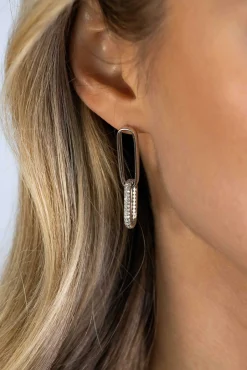 Sale Zinzi zilveren lange oorsieraden 38mm met twee ovale schakels, bezet met witte zirconia's ZIO2371