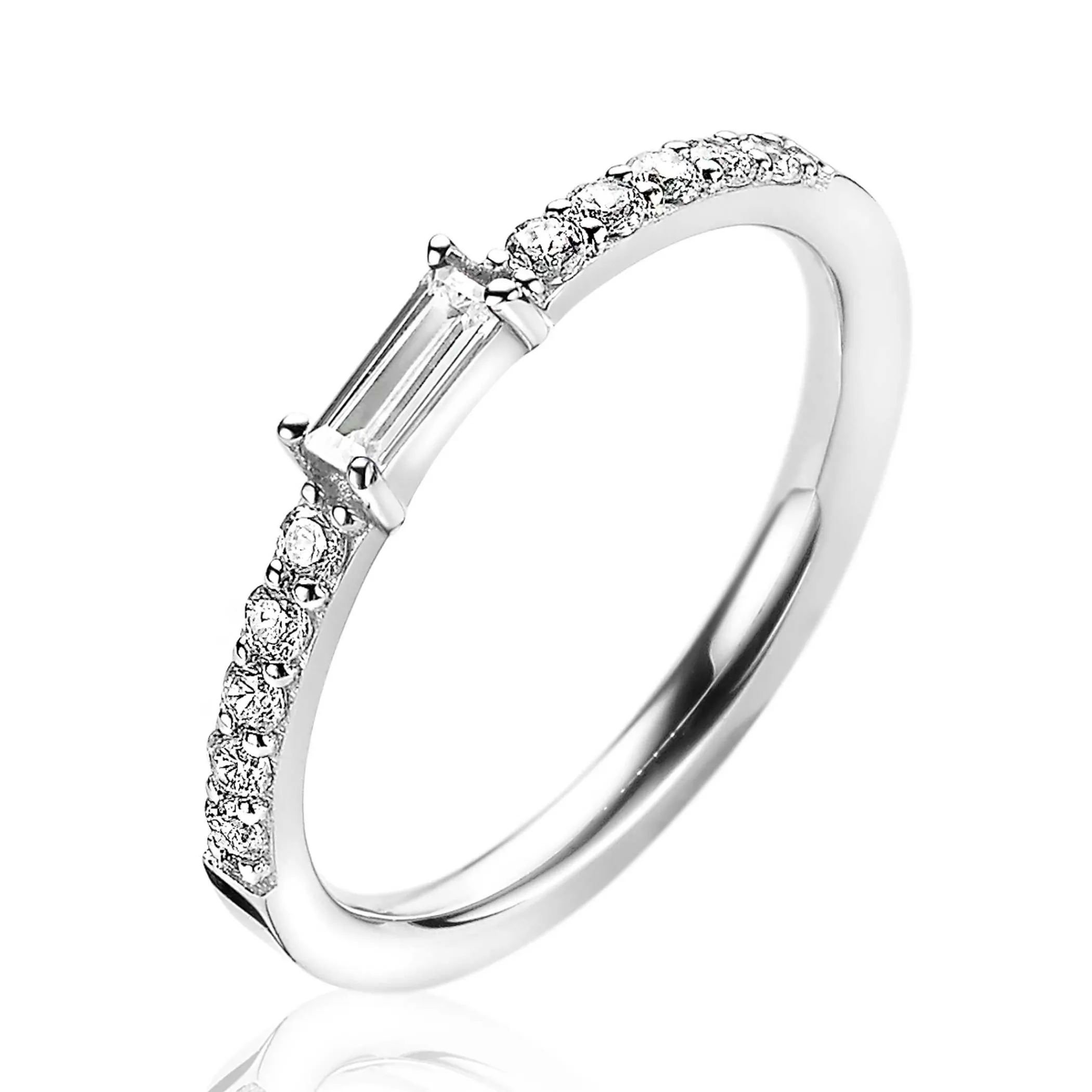 Hot Zinzi zilveren luxe aanschuifring baguette geslepen witte zirconia ZIR2133