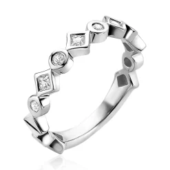 Best Zinzi zilveren luxe aanschuifring rond vierkant wit ZIR2055