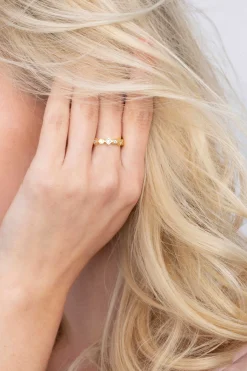Online Zinzi zilveren luxe aanschuifring geel verguld rond vierkant wit ZIR2055Y