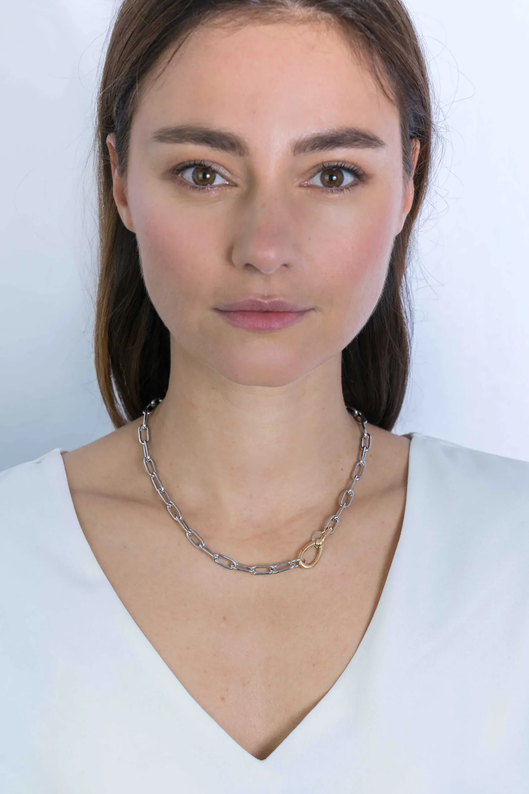 Sale Zinzi zilveren luxe collier met brede paperclip schakel bicolor 43cm ZIC2106