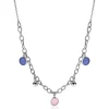 Clearance Zinzi zilveren luxe jasseron ketting 45cm met bolletjes en bedels rond in roze en blauw ZIC2005