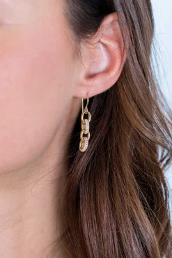 Online Zinzi zilveren luxe oorhangers 14K geel verguld 35mm ovale schakels witte zirconia ZIO2203Y