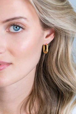 Best Zinzi zilveren luxe oorringen 14K geel verguld 18x3mm ovale vorm ZIO2222G