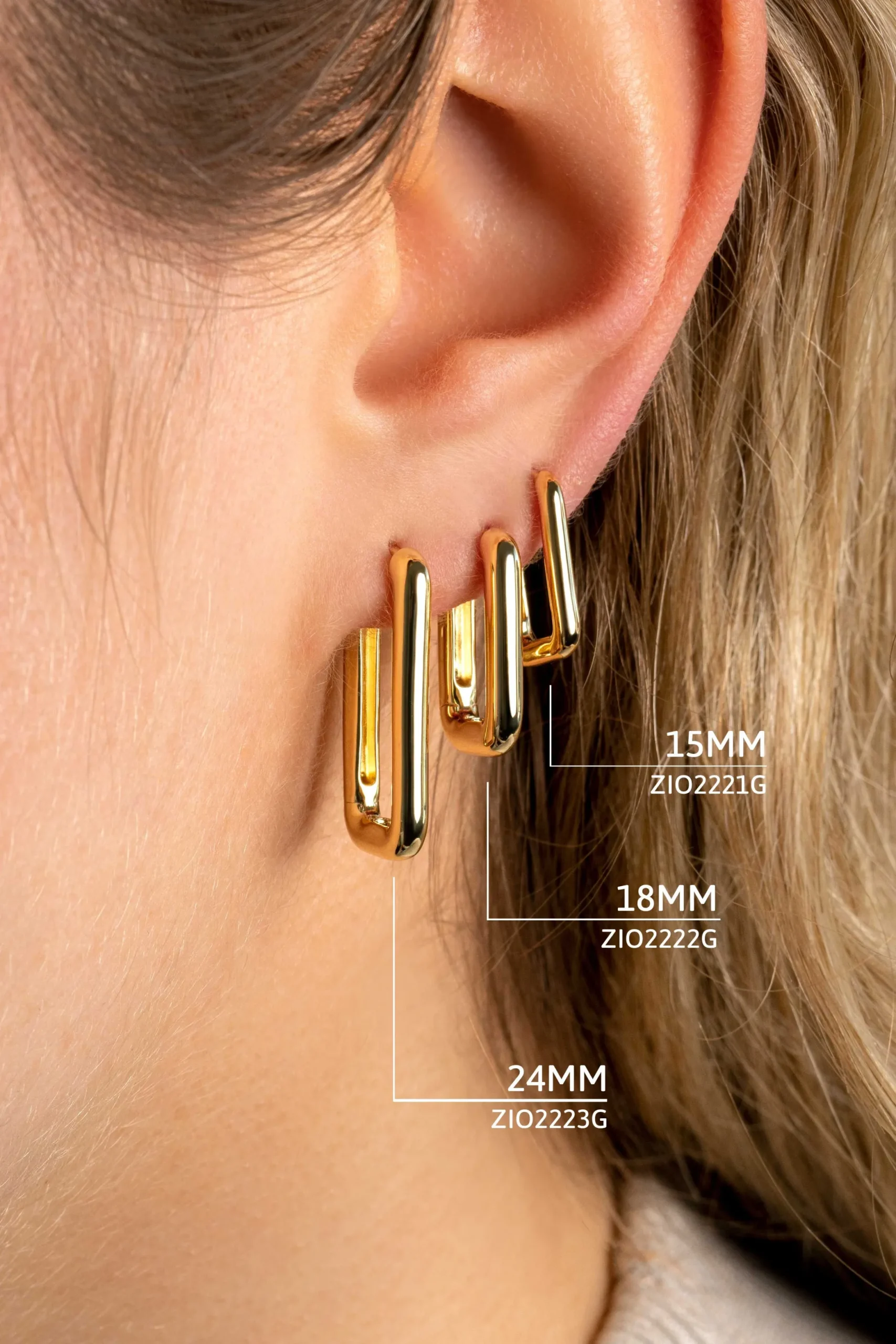 Best Zinzi zilveren luxe oorringen 14K geel verguld 18x3mm ovale vorm ZIO2222G