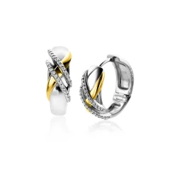 New Zinzi zilveren luxe oorringen cross-over bicolor met witte zirconia's 16x6mm ZIO2243