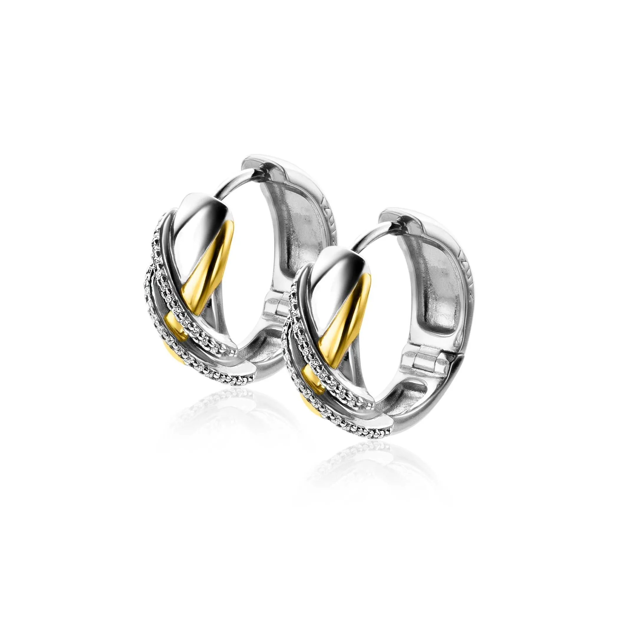 New Zinzi zilveren luxe oorringen cross-over bicolor met witte zirconia's 16x6mm ZIO2243