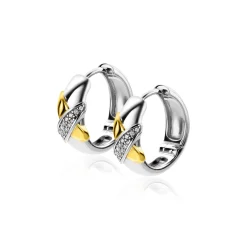 Clearance Zinzi zilveren luxe oorringen cross-over bicolor met witte zirconia's 16x6mm ZIO2240