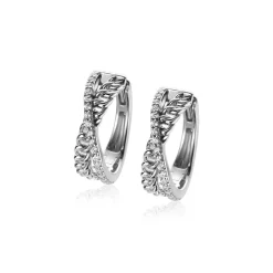 Clearance Zinzi zilveren luxe oorringen cross-over design: bezet met witte zirconia's en gourmet schakels 18x6mm ZIO2326