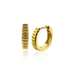 Online Zinzi zilveren luxe oorringen extra 14K geel verguld geribbeld 16mm ZIO2245