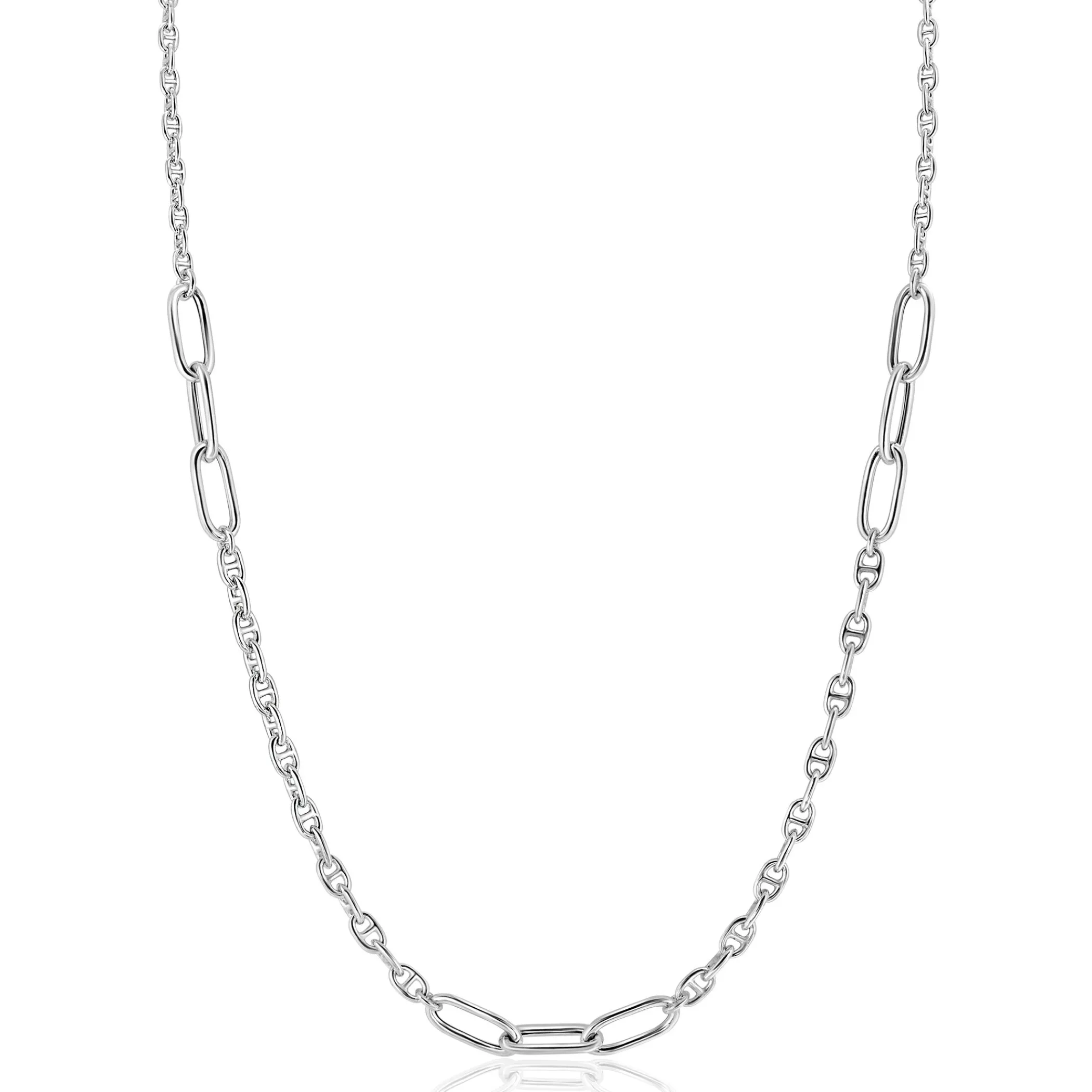 Best Zinzi zilveren marine schakel ketting, gecombineerd met grotere ovale schakels 42-45cm ZIC2413