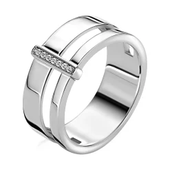 Online Zinzi zilveren multi-look ring (9mm breed) met 2 banen en verbonden staafje met witte zirkonia’s ZIR2728