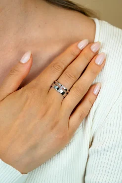 Online Zinzi zilveren multi-look ring (9mm breed) met 2 banen en verbonden staafje met witte zirkonia’s ZIR2728