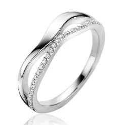 Clearance Zinzi zilveren multilook ring (6mm breed) organisch gevormd met twee golvende banen, waarvan één bezet met witte zirconia's ZIR2629
