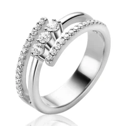 Online Zinzi zilveren multi-look ring (8mm breed) met 3 rijen, bezet met witte zirconia's ZIR2645